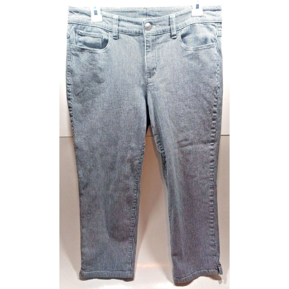 christopher & banks Size 6 Striped Capris Tapered Legs Navy White Denim Stretch
